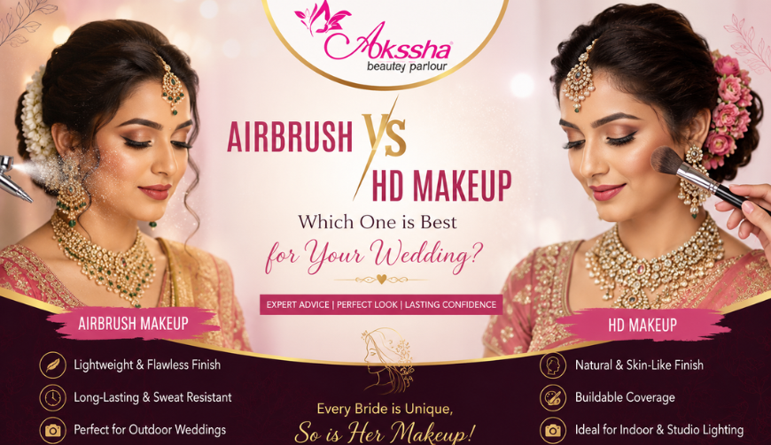 Unsure whether to choose Airbrush Bridal Makeup or HD Makeup? Discover practical advice from the bridal experts at AKS Sha Parlour to find the perfect makeup style for your wedding day.